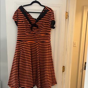Unique Vintage Orange and Black Striped Dress
